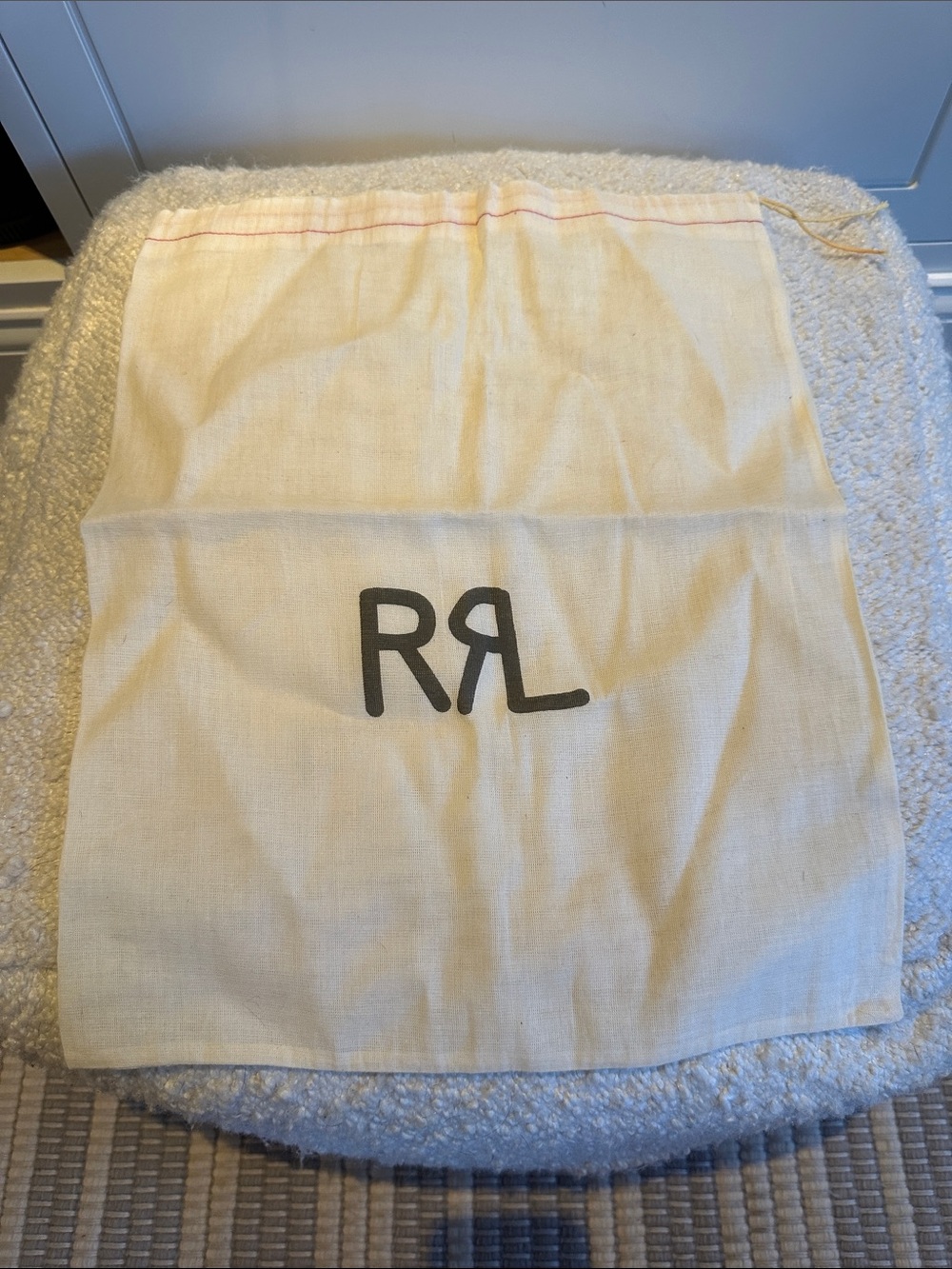 Ralph Lauren Double RL Natural Cotton Drawstring Bag with Gray Logo